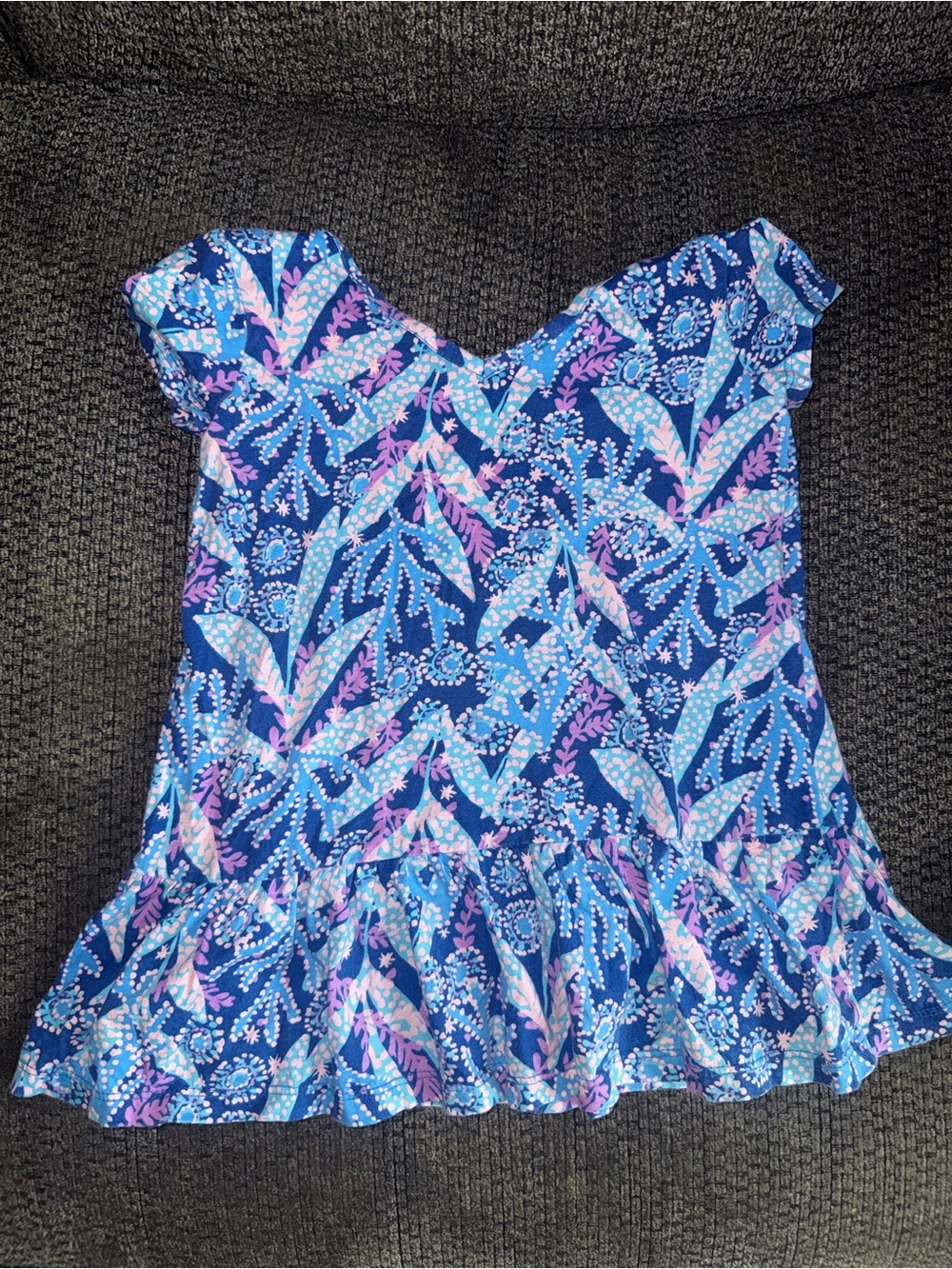 Lilly Pulitzer Girls Coral Reef Ruffle Dress Blue Pink XS 2-3